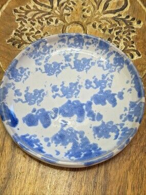 Vintage Bybee Pottery Blue Spongeware Bread Plate 6" Kentucky Art Pottery